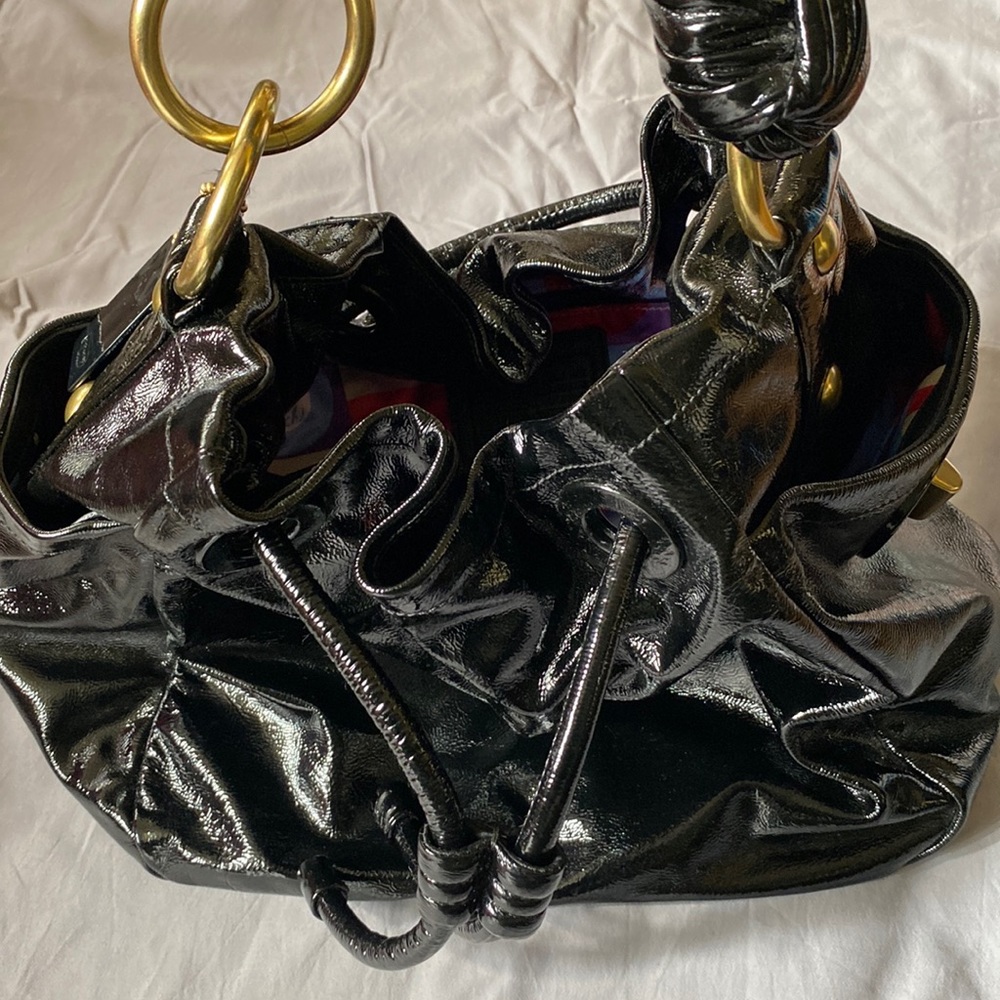 Like New Coach Black Resort Hobo Drawstring Bag in Patent Leather